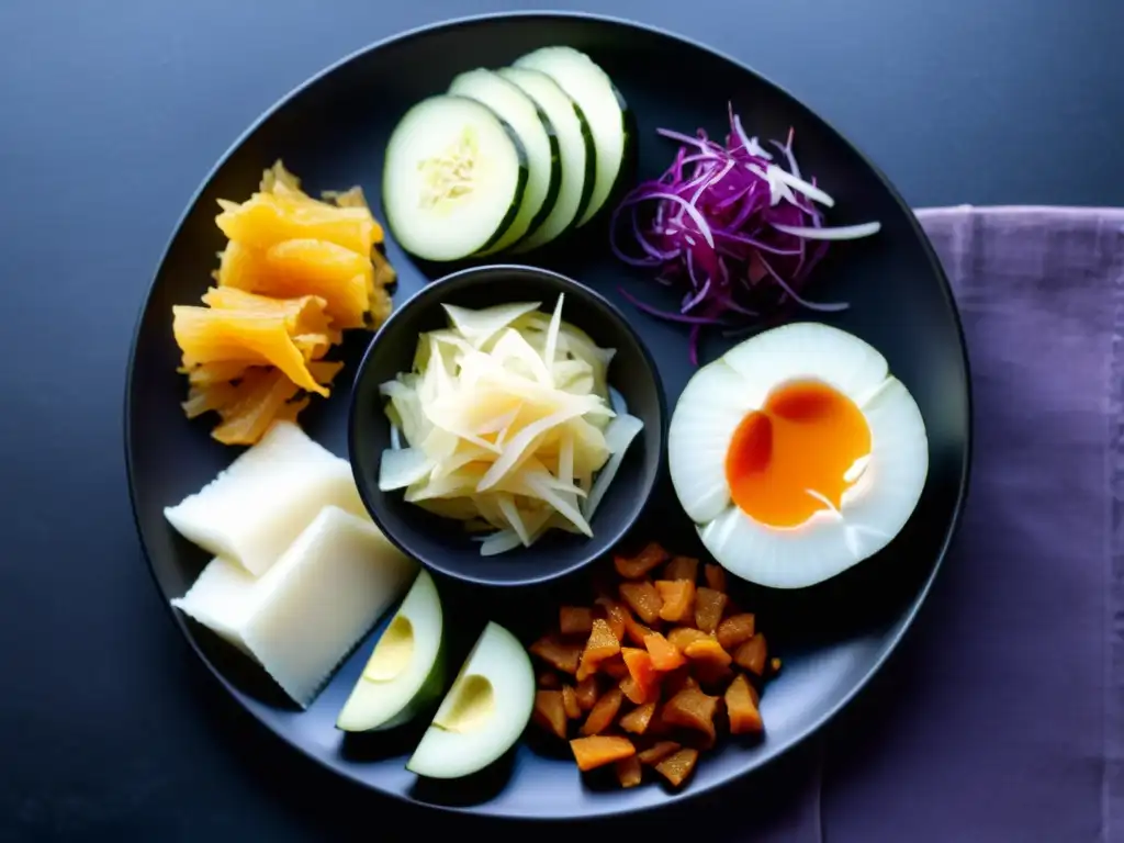 Una exquisita variedad de alimentos fermentados resalta en una elegante presentación, potenciando el sistema inmunológico