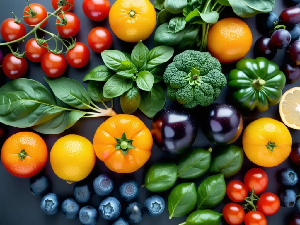 Una exquisita variedad de alimentos fortalecedores del sistema inmunológico en una composición simétrica, con colores vibrantes y frescura en cada detalle