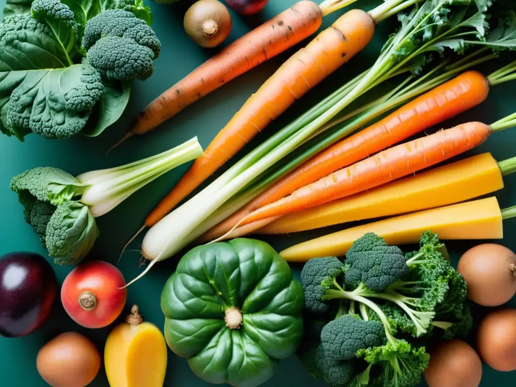 Una exquisita variedad de frutas y verduras coloridas, ricas en vitamina A, en una composición visualmente cautivadora