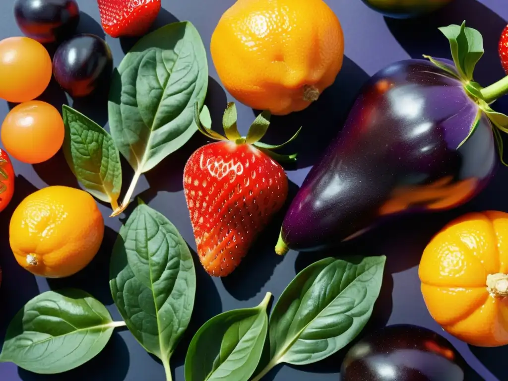 Una exquisita variedad de frutas y verduras frescas, destacando su color, textura y vitalidad