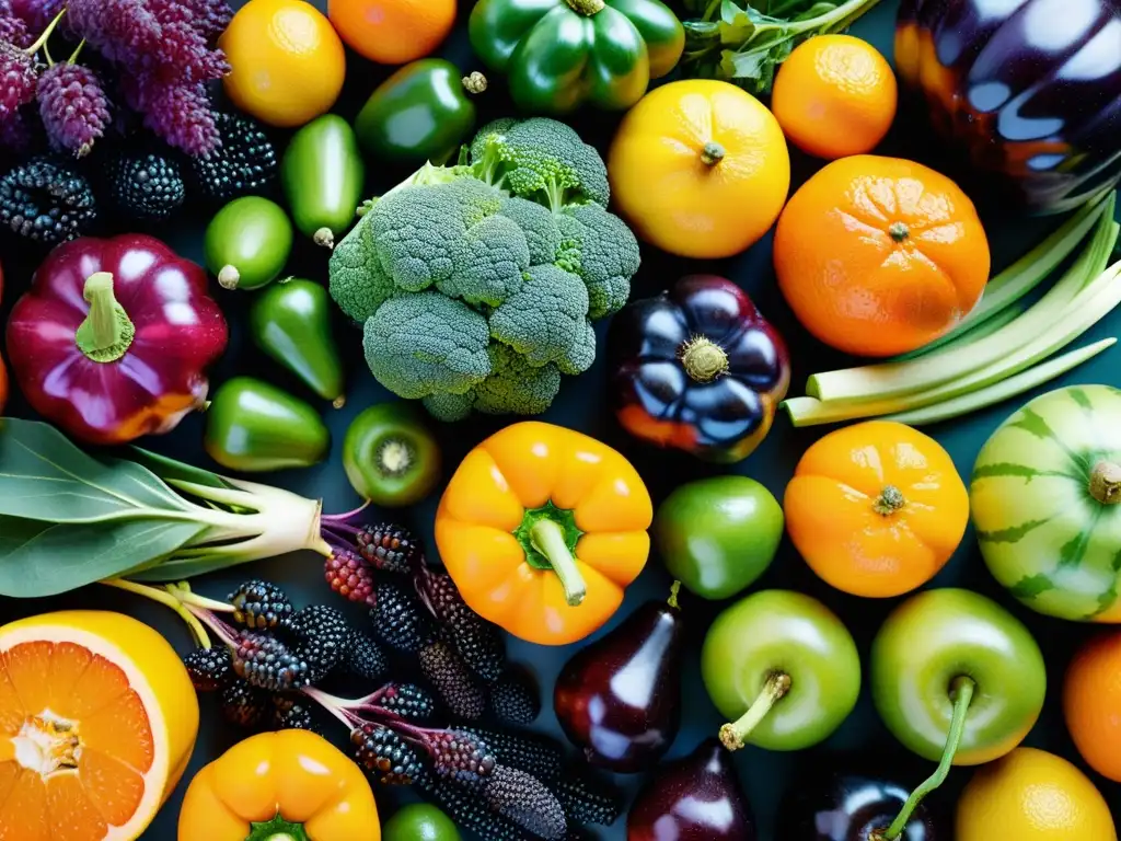 Una exuberante variedad de frutas y verduras orgánicas en un patrón visualmente impresionante