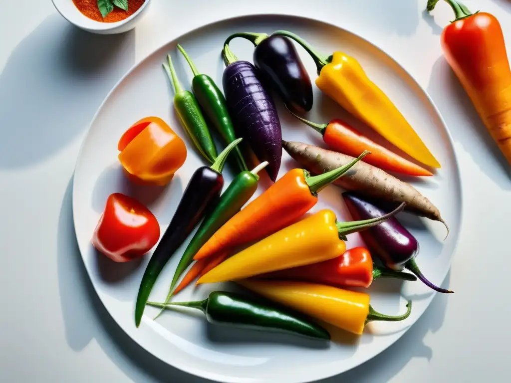 Una exuberante variedad de verduras en un elegante plato blanco