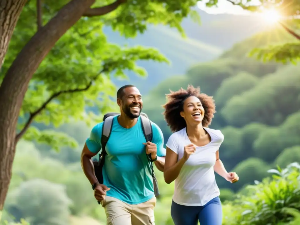 Una familia diversa disfruta de actividades al aire libre en un entorno vibrante y verde, irradiando alegría y unión