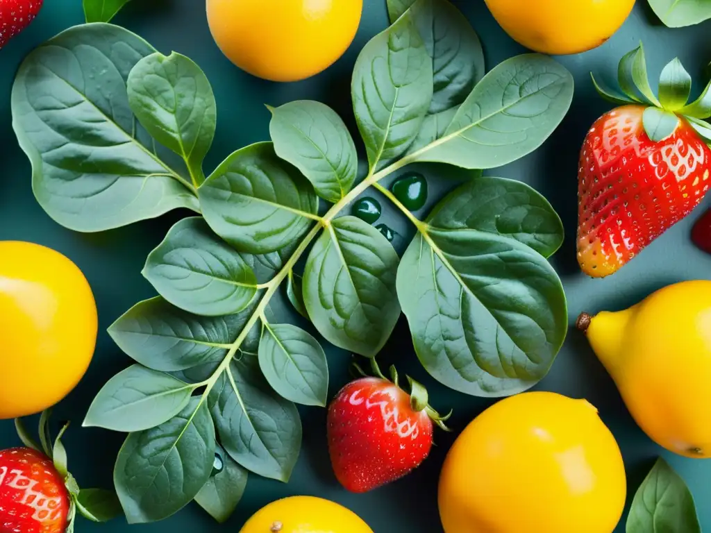 Un festín visual de frutas y verduras vibrantes, destacando la importancia de la nutrición inmunitaria