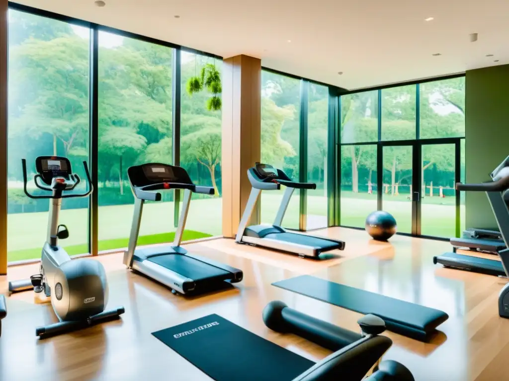 Un gimnasio moderno con vista a un parque verde