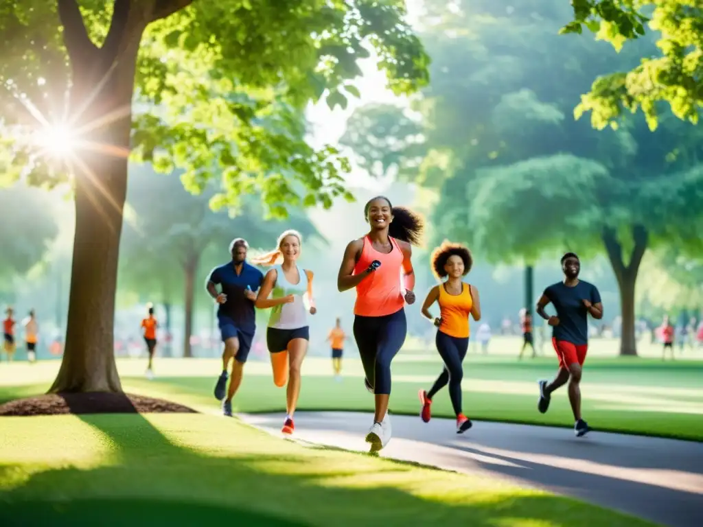 Grupo activo disfruta de ejercicio al aire libre en comunidad