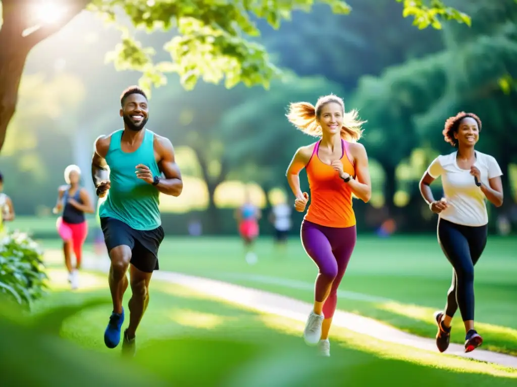 Grupo diverso disfruta actividades al aire libre en un parque, resaltando los beneficios del ejercicio para el sistema inmune