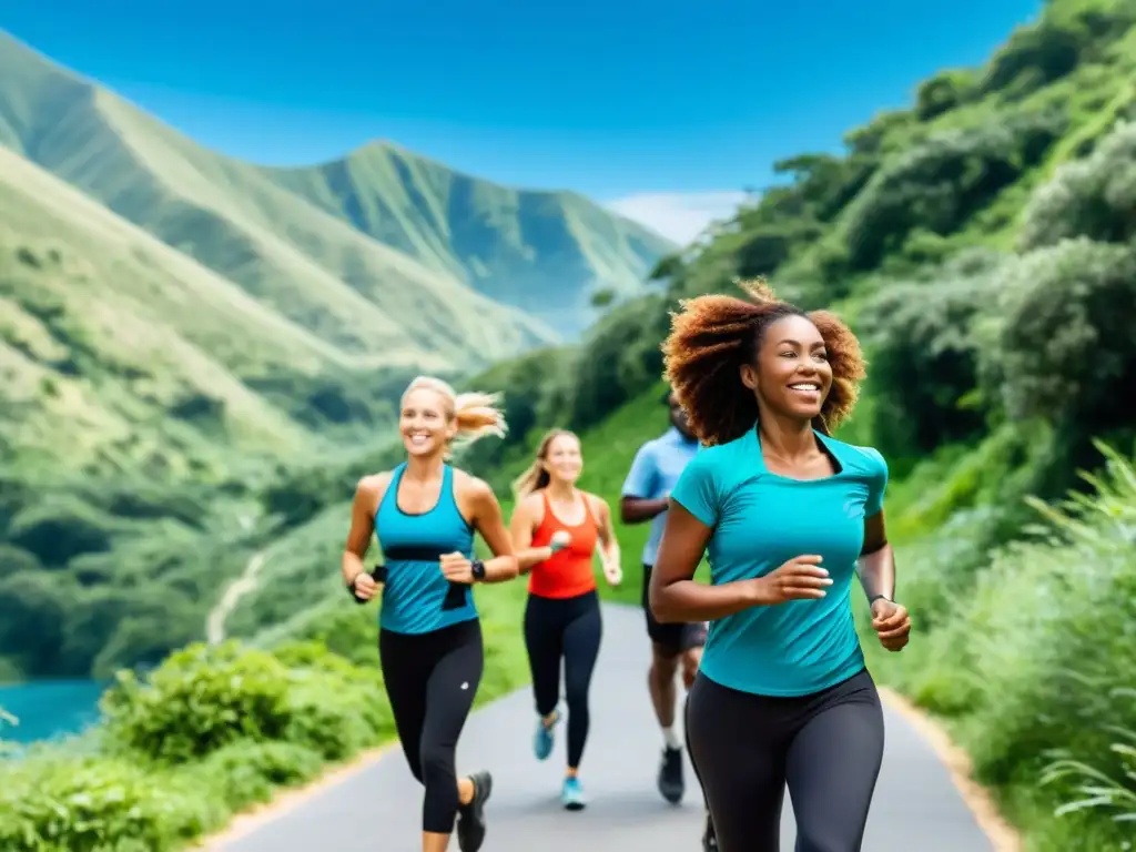 Un grupo diverso disfruta de actividades al aire libre rodeados de exuberante vegetación y bajo un cielo azul