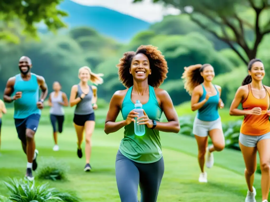 Grupo diverso disfruta actividades al aire libre en parque, promoviendo salud y bienestar