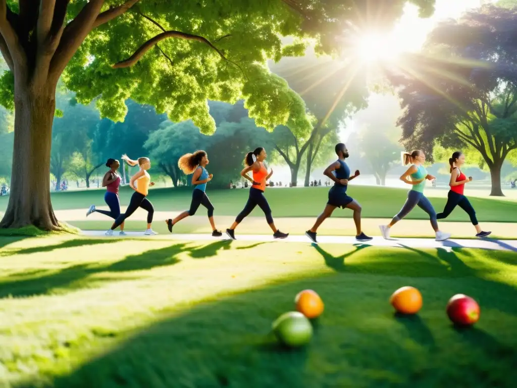 Grupo diverso disfruta de actividades al aire libre en un parque verde, fortaleciendo sistema inmunológico ante epidemias globales