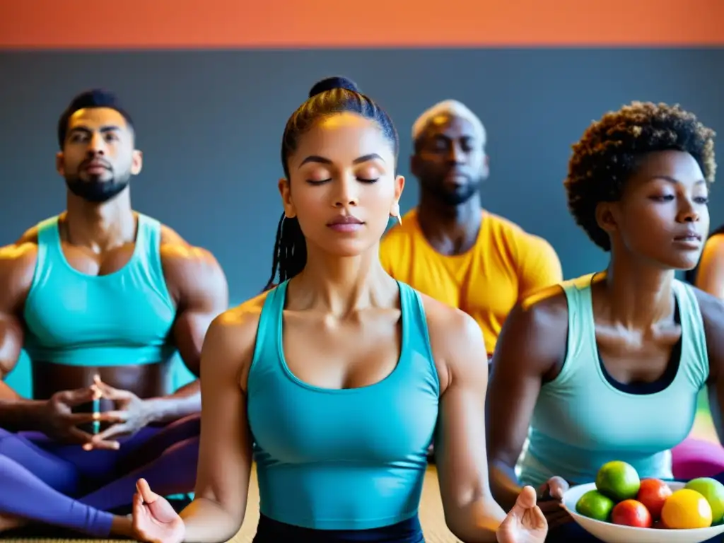 Un grupo diverso disfruta de actividades inmunoestimulantes, como ejercicio, alimentación saludable y meditación