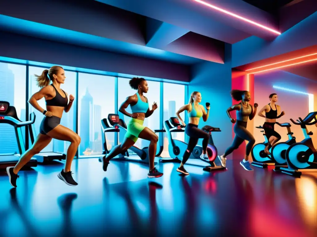 Grupo diverso en entrenamiento HIIT para sistema inmunológico en moderno estudio fitness