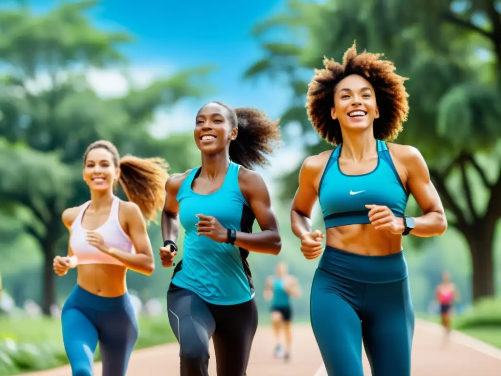 Un grupo diverso de personas disfruta de planes de entrenamiento salud inmunológica al aire libre en un parque, en un día soleado y vibrante