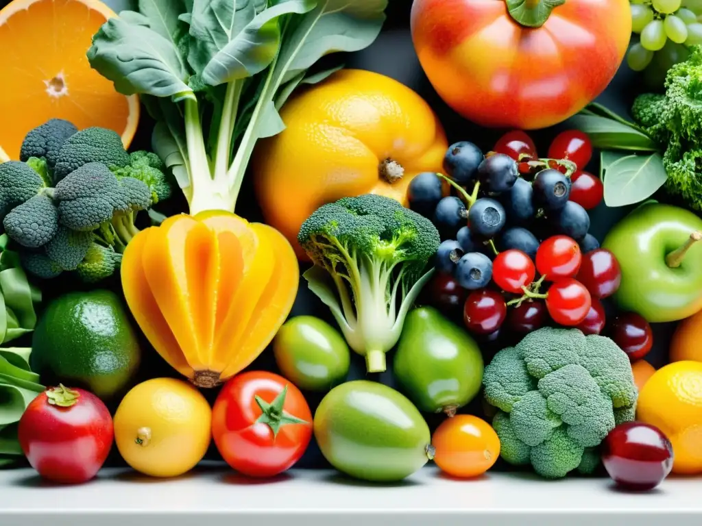 Una hermosa variedad de frutas y verduras frescas en una cocina moderna