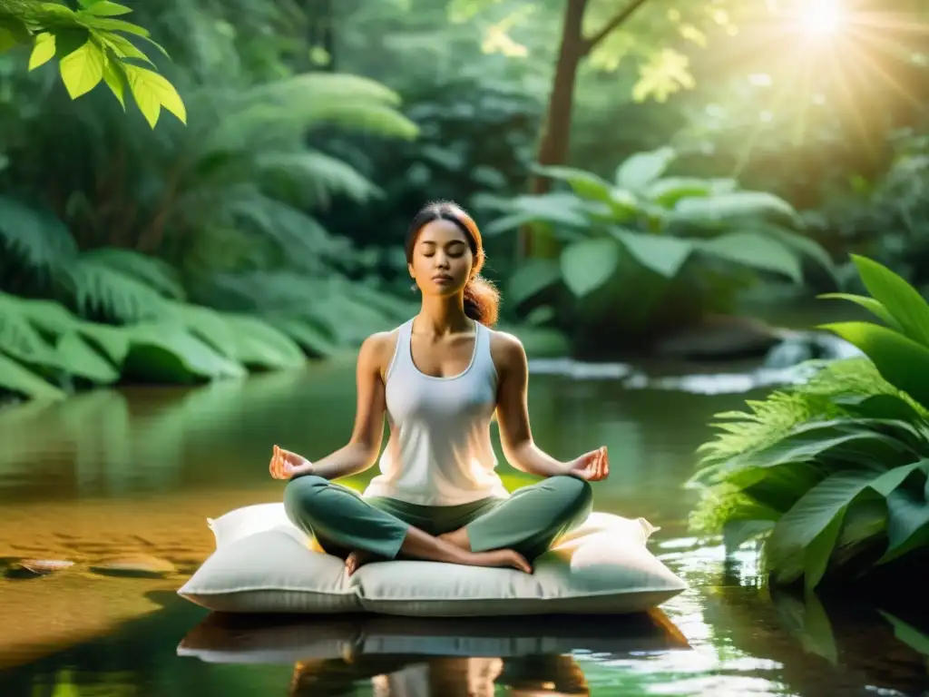 Una ilustración moderna y serena de meditación en la naturaleza