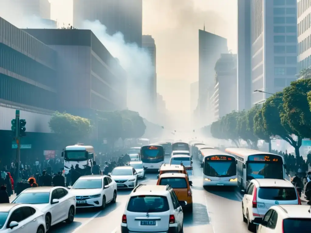 Imagen de calle urbana contaminada por smog de vehículos