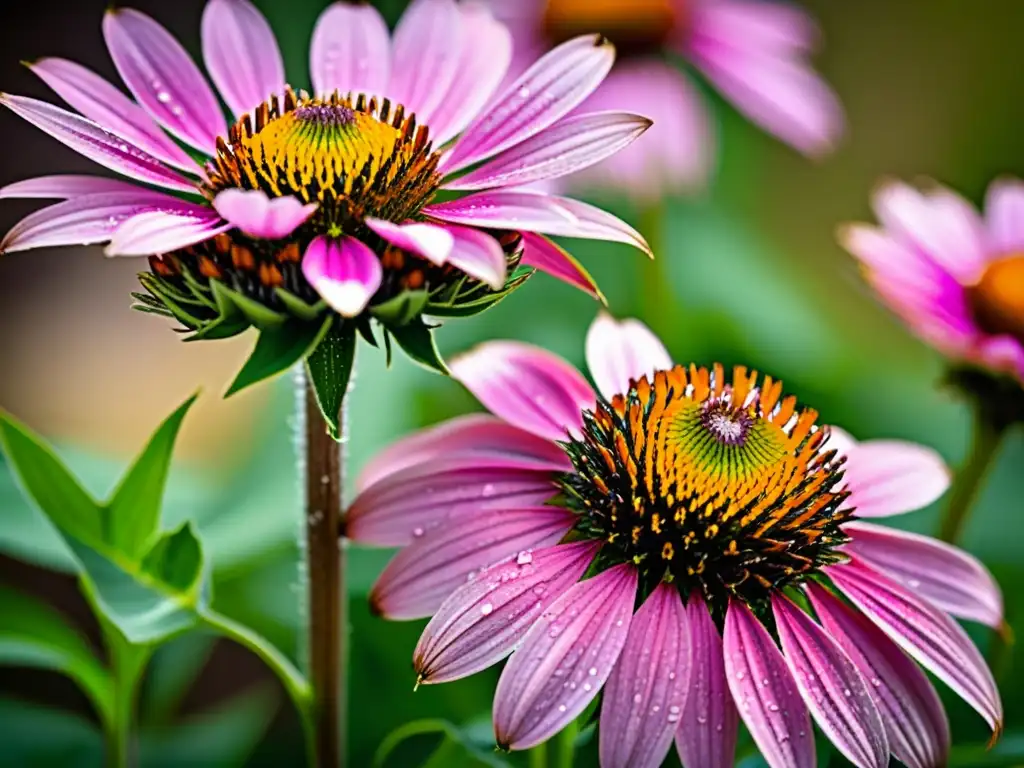 Imagen de coneflowers morados en plena floración, destacando sus detalles y frescura