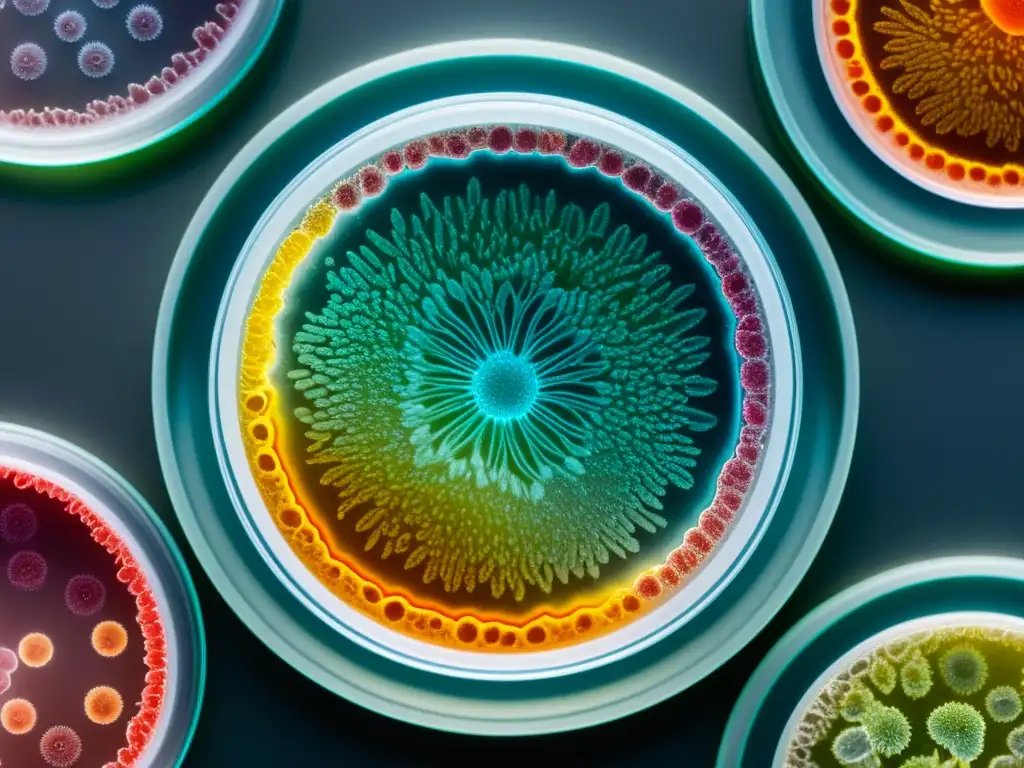 Una imagen detallada muestra bacterias de colores creciendo en un medio de agar