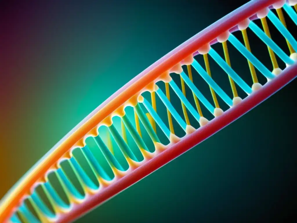 Una imagen detallada de una estructura de doble hélice de ADN, destacando la complejidad molecular