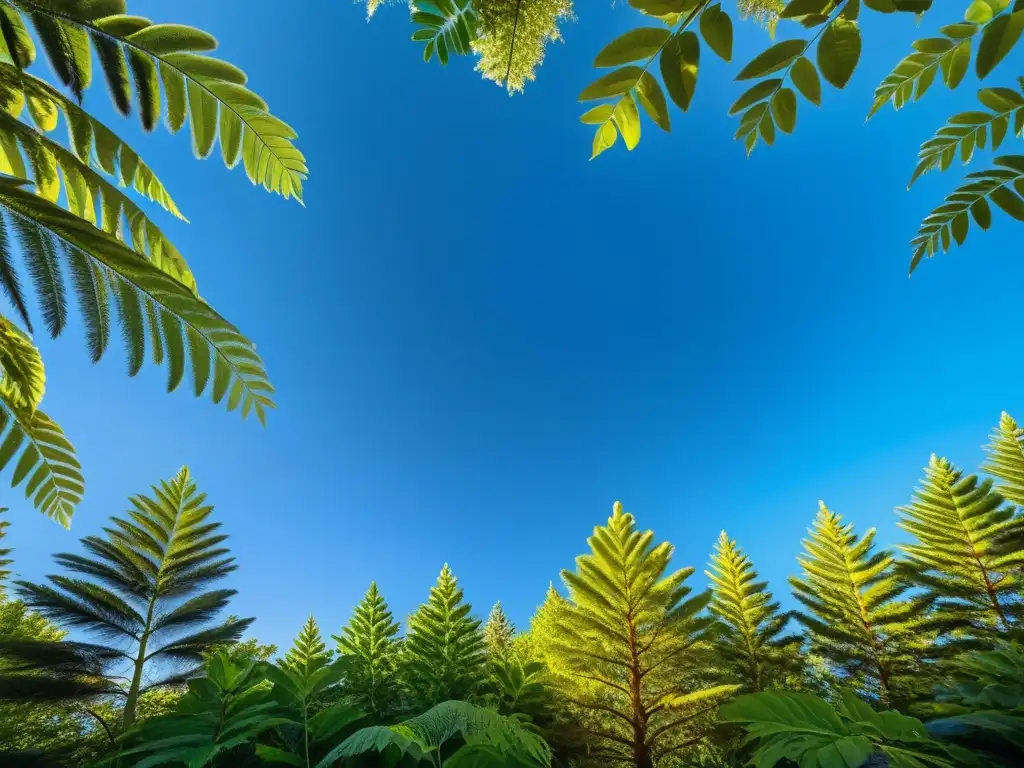 Imagen impactante de un ecosistema diverso y próspero, con exuberante vegetación, vida silvestre vibrante y cielos azules despejados