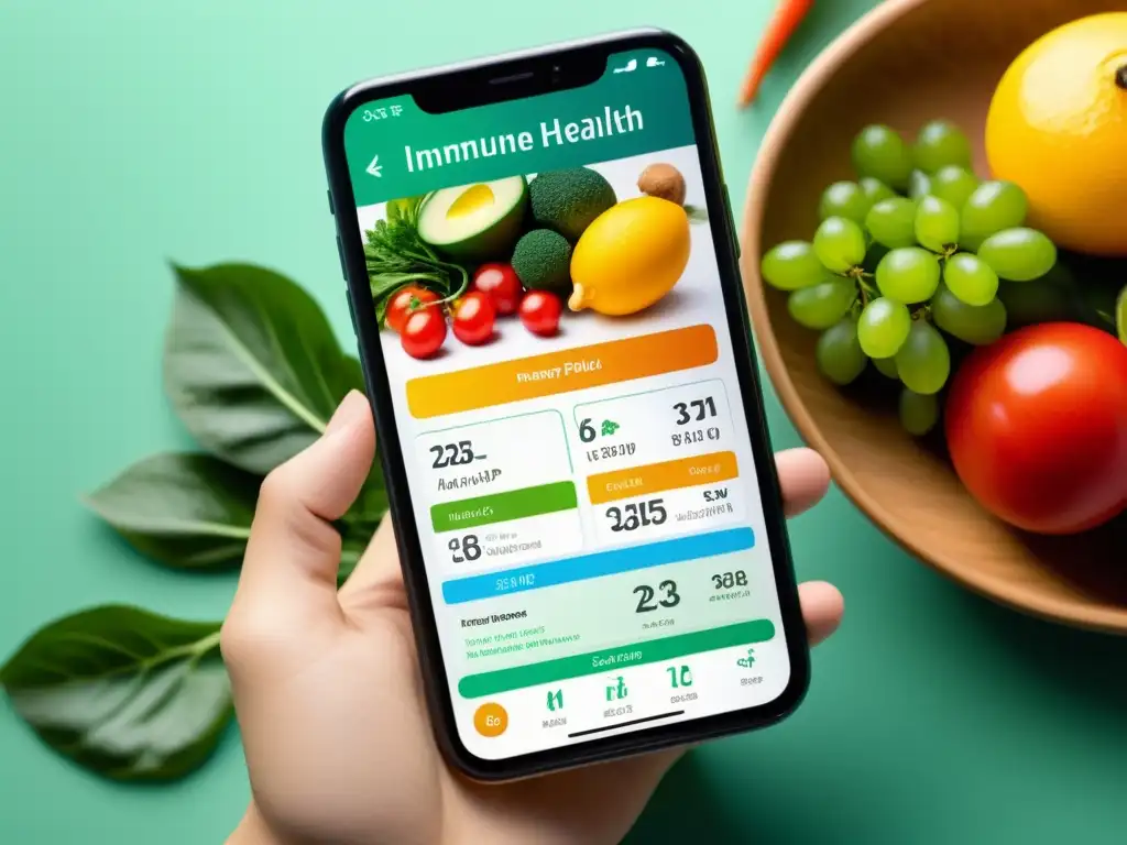 Imagen 8k de pantalla de smartphone mostrando app para mejorar salud inmunológica con diseño moderno y atractivo