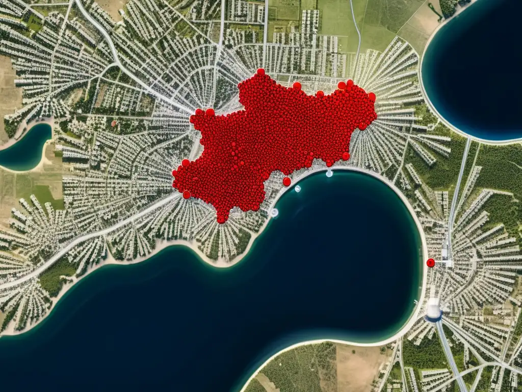 Imagen satelital de alta resolución mostrando la propagación de una enfermedad contagiosa en áreas urbanas