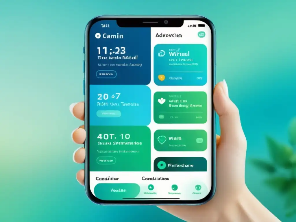 Imagen de smartphone con app médica amigable y consejos de salud personalizados, promoviendo la accesibilidad y la inclusividad