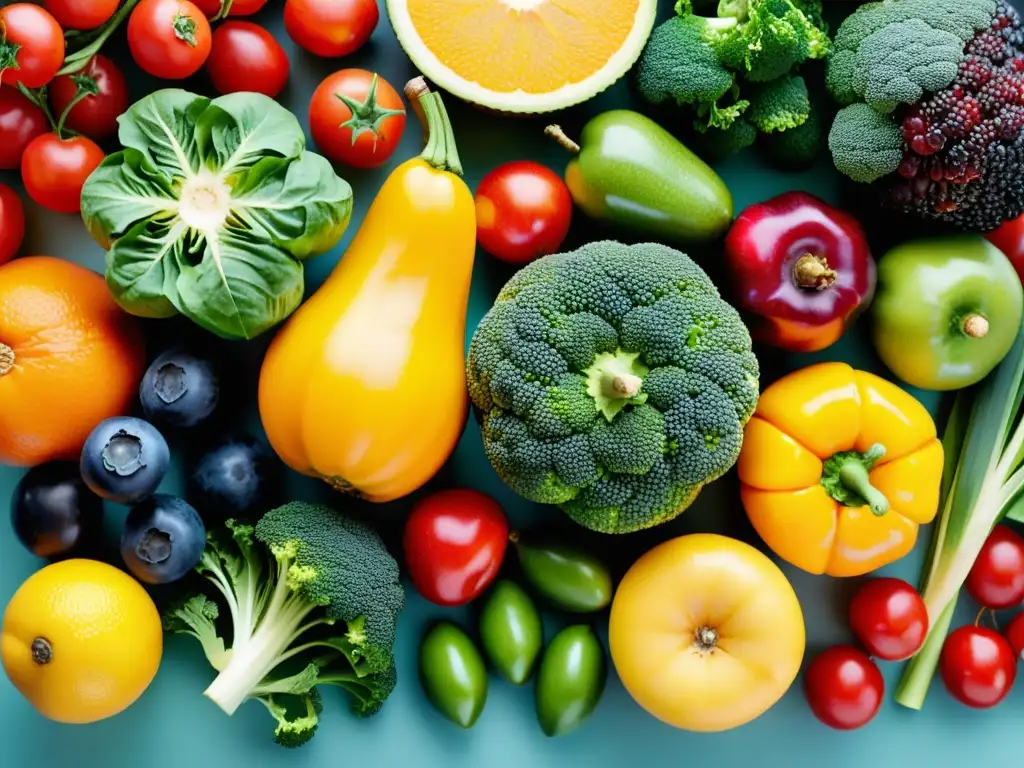 Una impresionante exhibición de frutas y verduras coloridas que promueven una alimentación para fortalecer el sistema inmunológico