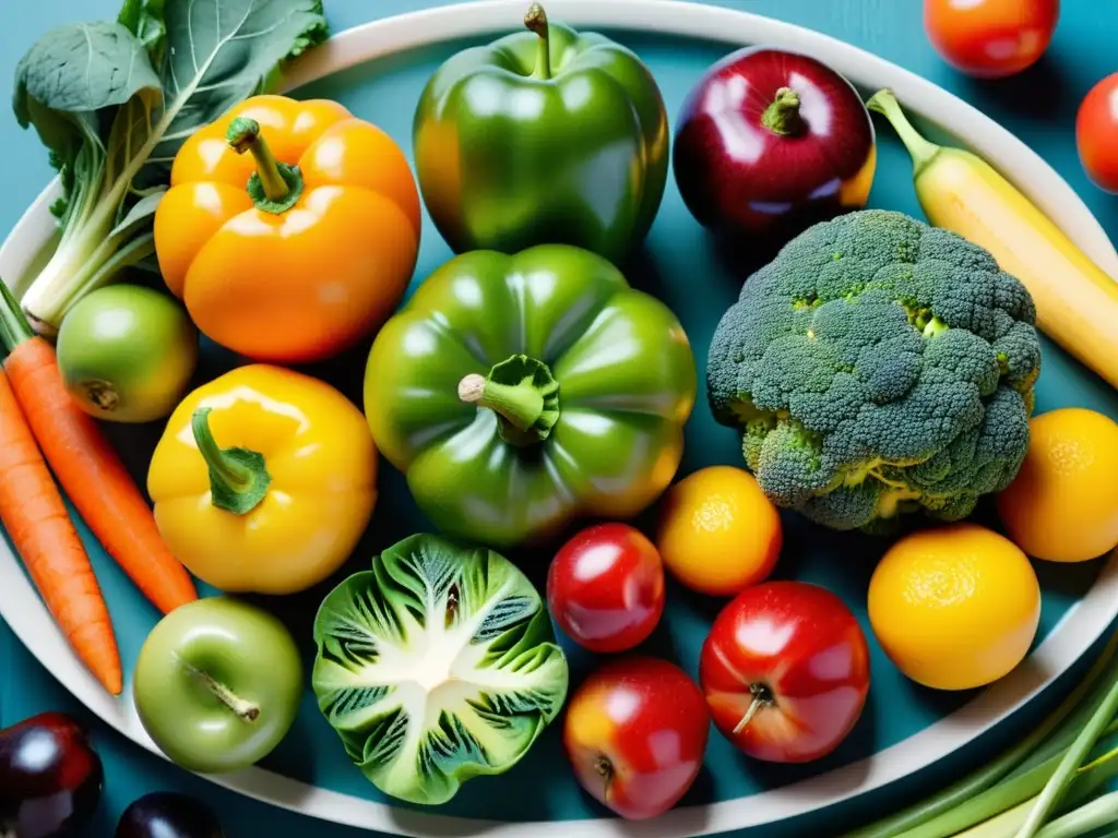 Una impresionante exhibición de frutas y verduras coloridas que resaltan su impacto nutricional en respuesta inmunitaria