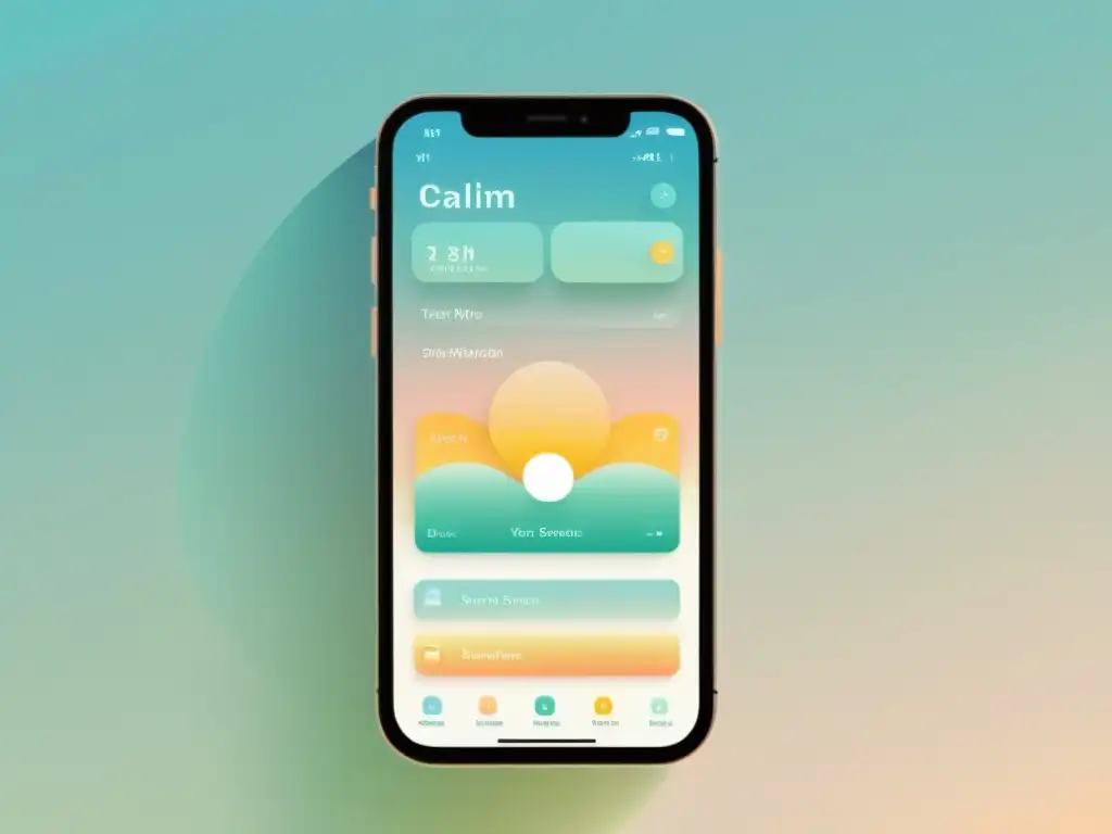 Interfaz de app minimalista y serena para meditación