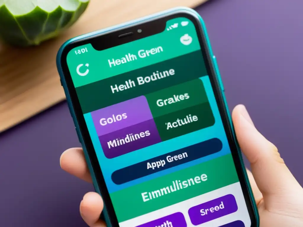 Interfaz de app de salud con colores relajantes y contenido educativo