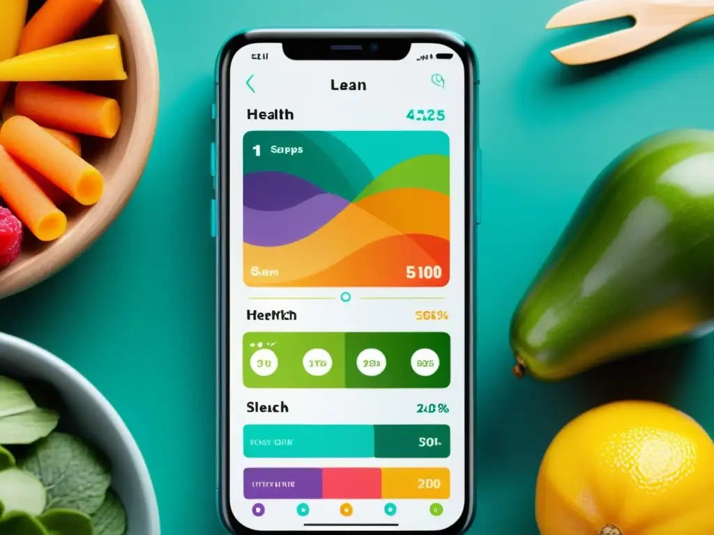 Interfaz de app de salud inmunológica con diseño sofisticado y alimentos vibrantes