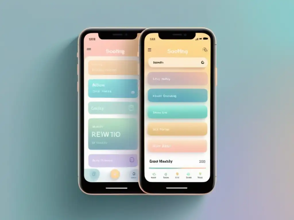Interfaz moderna de app para controlar crisis de ansiedad con colores pastel