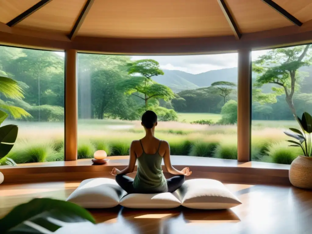 Practica la meditación en un espacio sereno con vista a la naturaleza, mejora respuesta inmunológica meditación