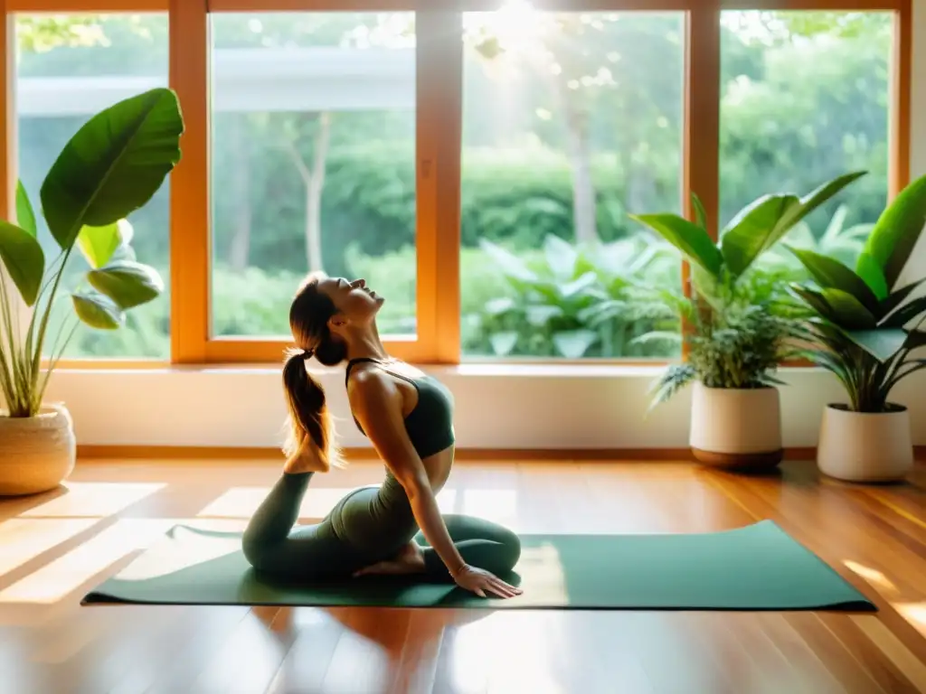 Un momento de paz y relajación en una habitación serena, rodeada de plantas verdes