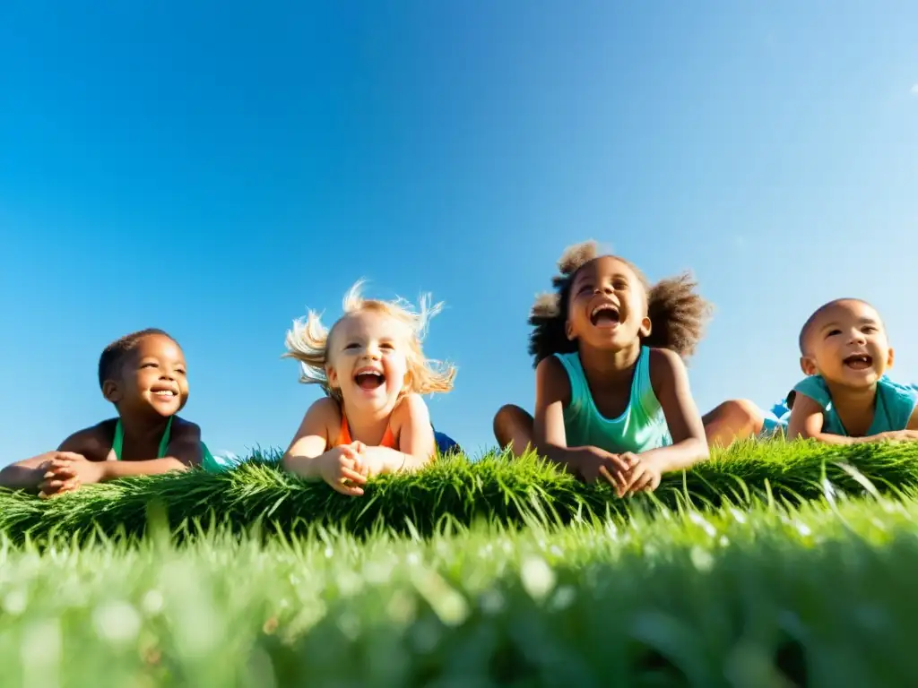 Niños felices absorbiendo vitamina D inmunidad en un parque soleado, disfrutando del aire libre y la naturaleza