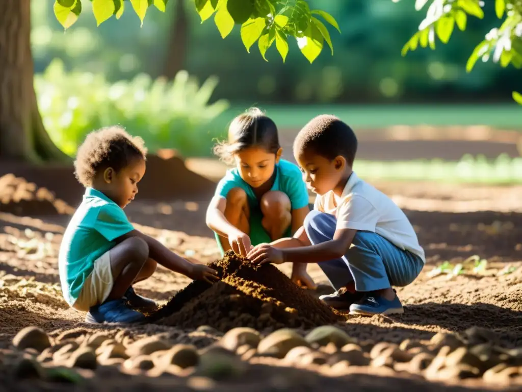 Niños explorando la naturaleza, jugando y descubriendo en un entorno diverso y vibrante