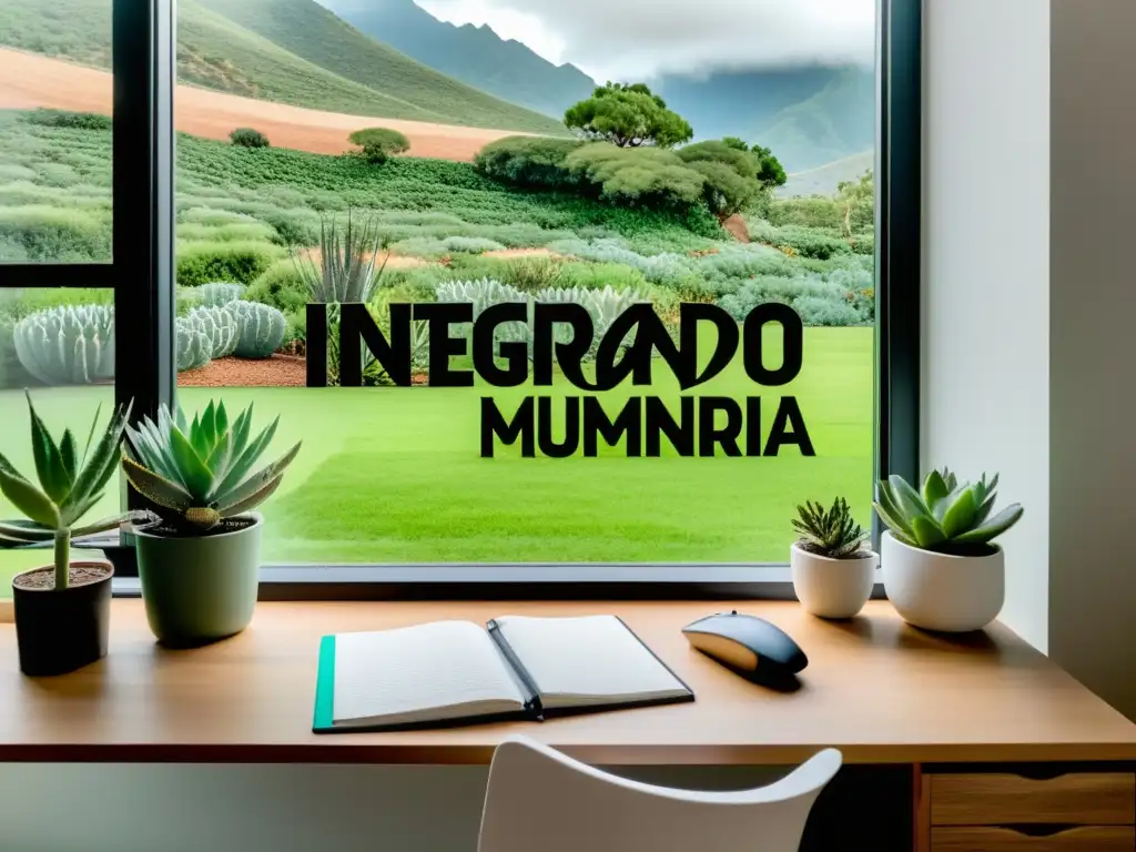 Oficina moderna con vista a naturaleza exuberante