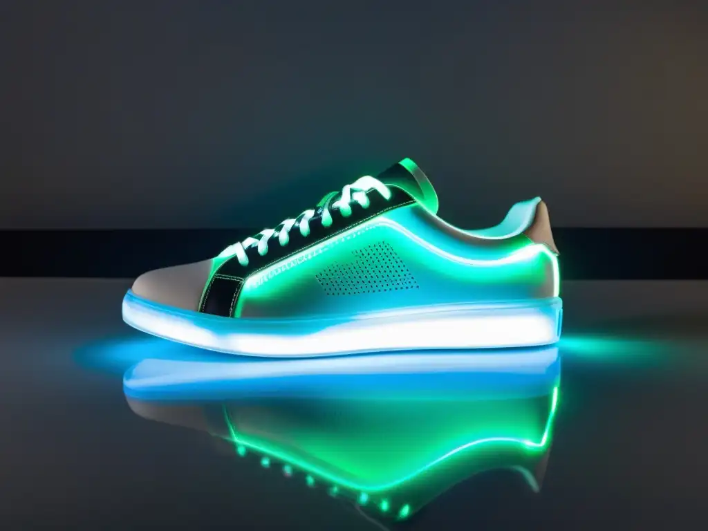 Un par de tenis modernos con suelas transparentes y sensores iluminados