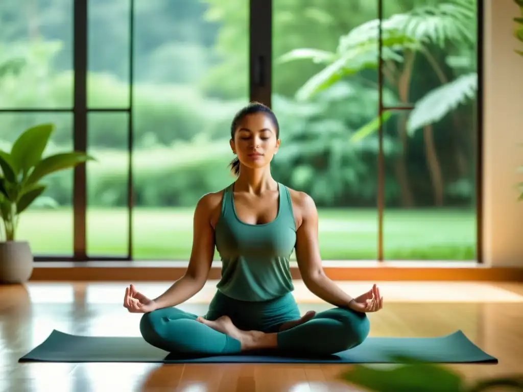 'Persona en ambiente libre de alérgenos practicando yoga