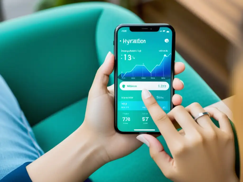 Una persona registra su consumo de agua en una app de hidratación en su smartphone