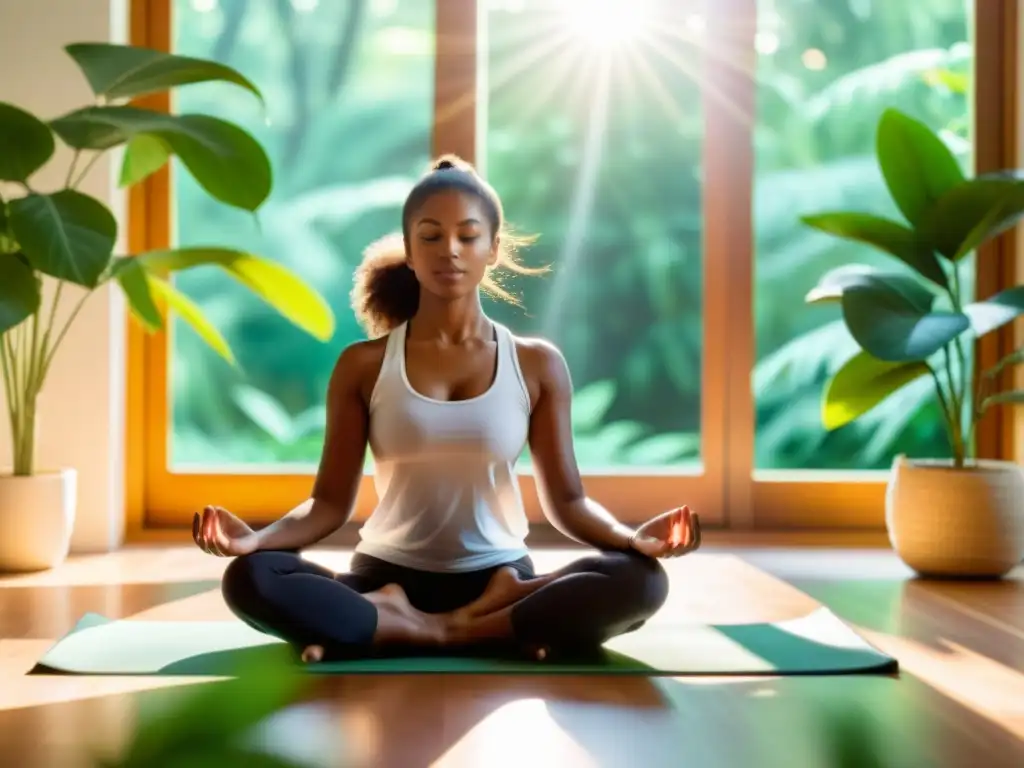 Una persona medita en un entorno natural, escuchando una aplicación de meditación guiada para fortalecer el sistema inmunológico