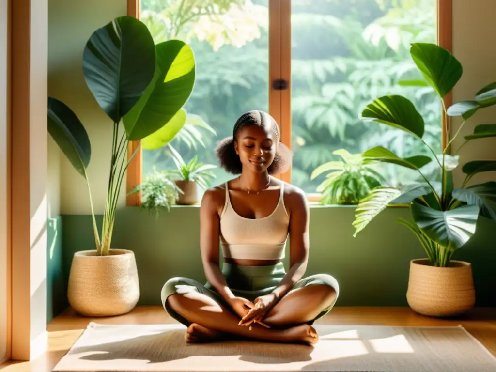 Persona meditando en un entorno natural y sereno, con beneficios para el sistema inmunológico