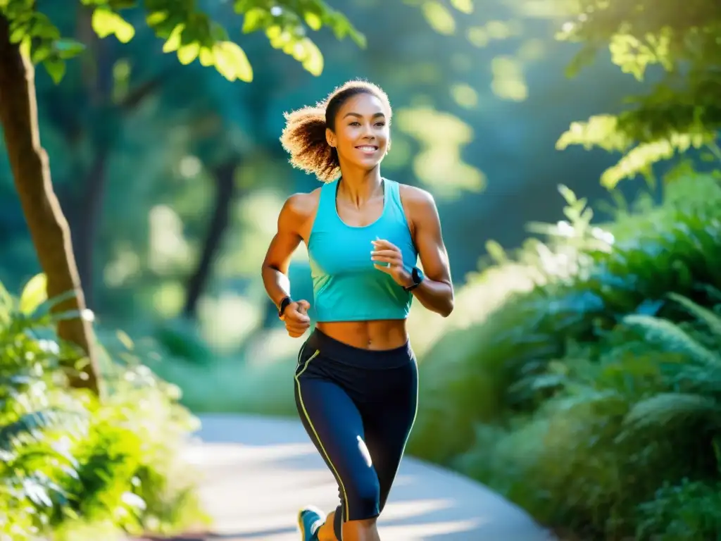 Una persona corre en medio de la naturaleza, disfrutando del ejercicio moderado al aire libre