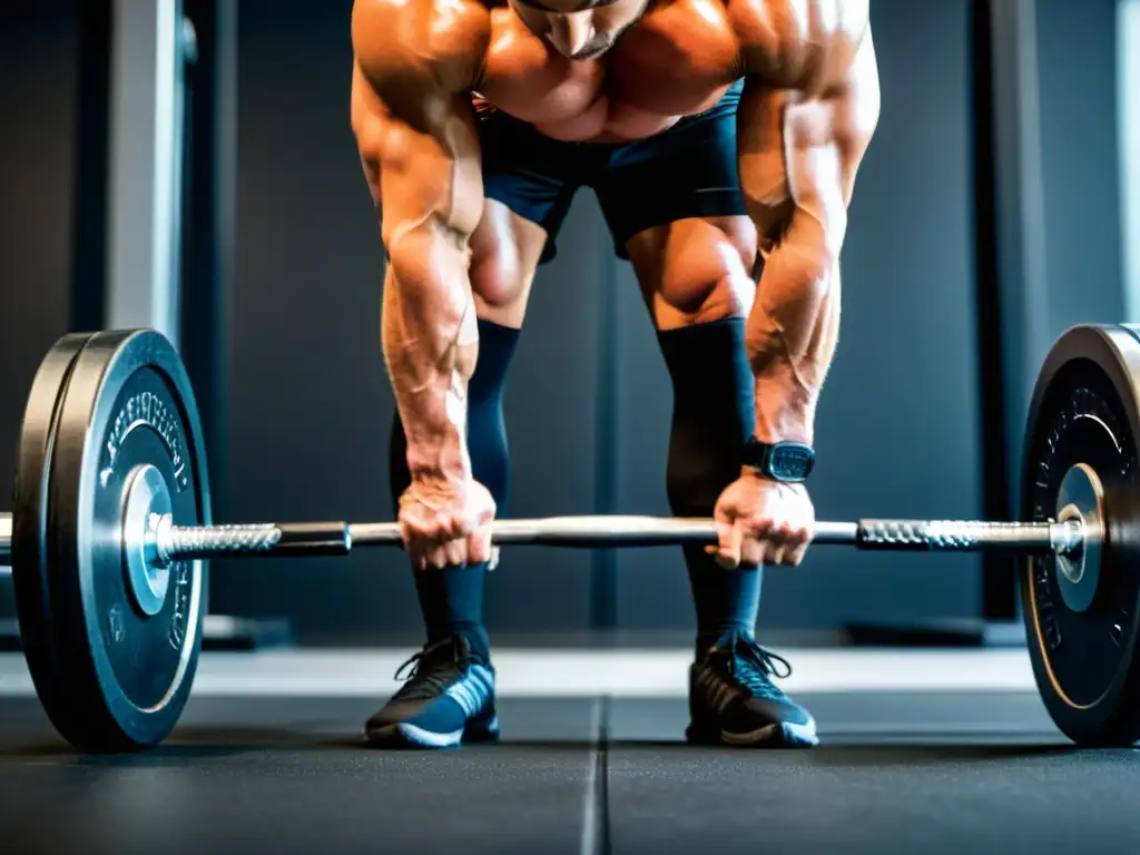 Persona levantando peso en gimnasio moderno, muestra fuerza y determinación en actividades físicas para sistema inmunitario