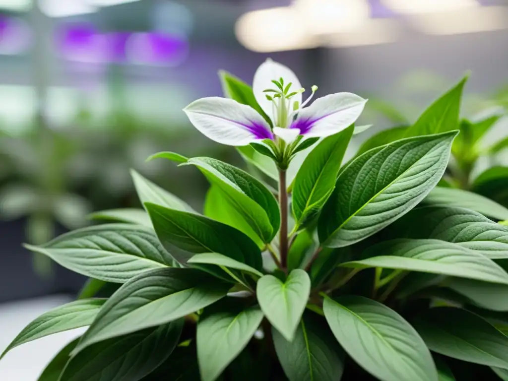 Planta de Andrographis vibrante en laboratorio moderno, resaltando su potencial medicinal