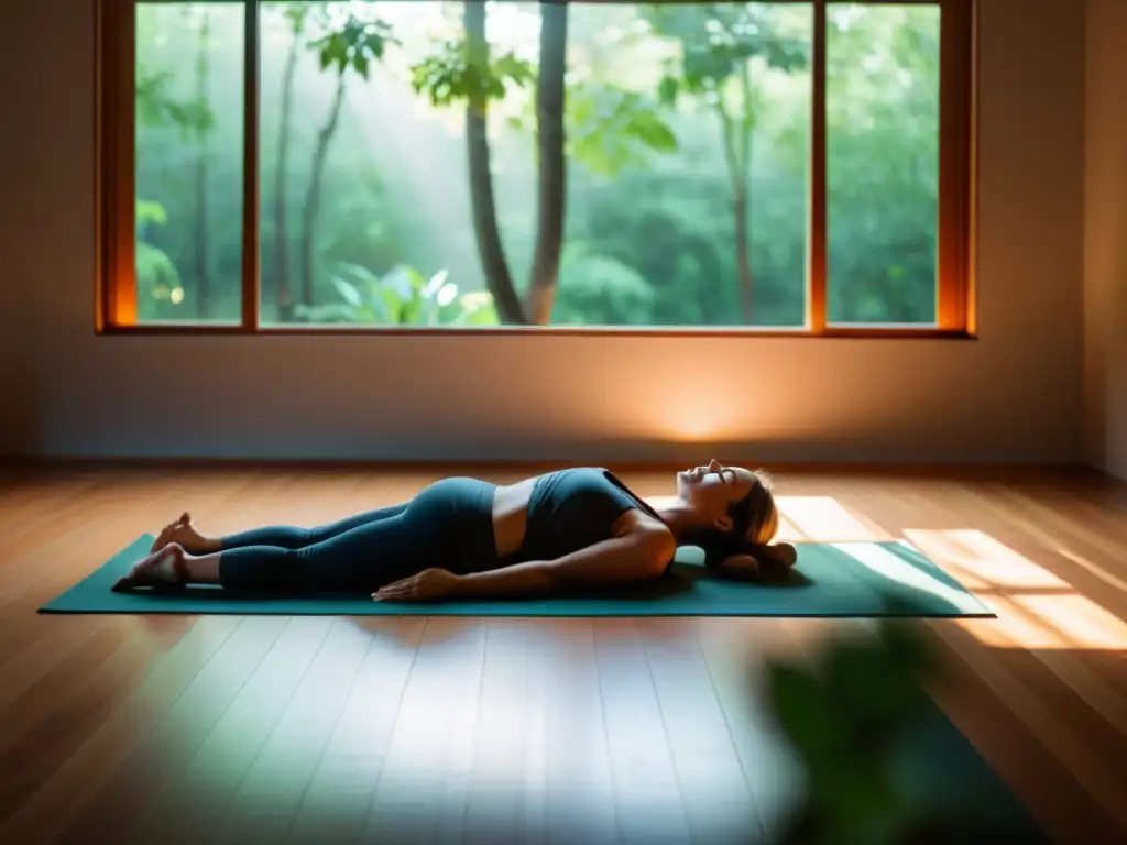 'Practicante de Yoga Nidra disfrutando de los beneficios para el sistema inmunológico en un ambiente sereno y moderno