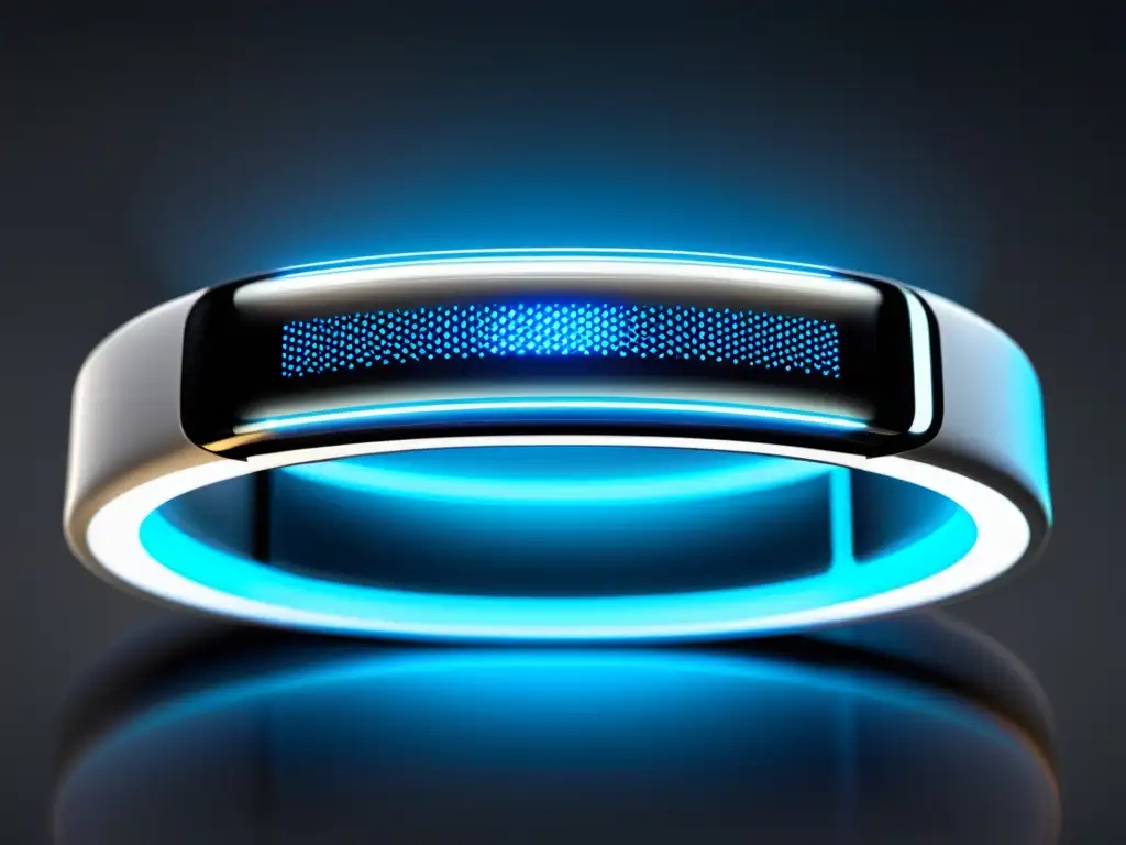 Una pulsera inteligente con pantalla OLED muestra datos del sistema inmunológico en un entorno futurista y sofisticado