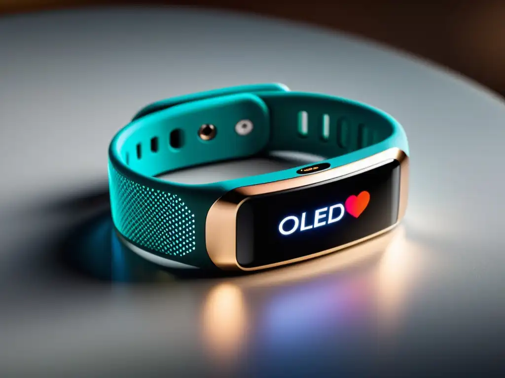 Pulsera inteligente con pantalla OLED mostrando datos de salud en tiempo real