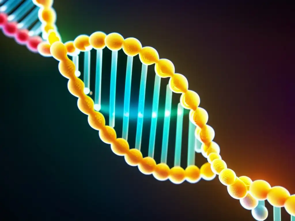 Una representación detallada de una doble hélice de ADN con patrones brillantes que representan modificaciones epigenéticas